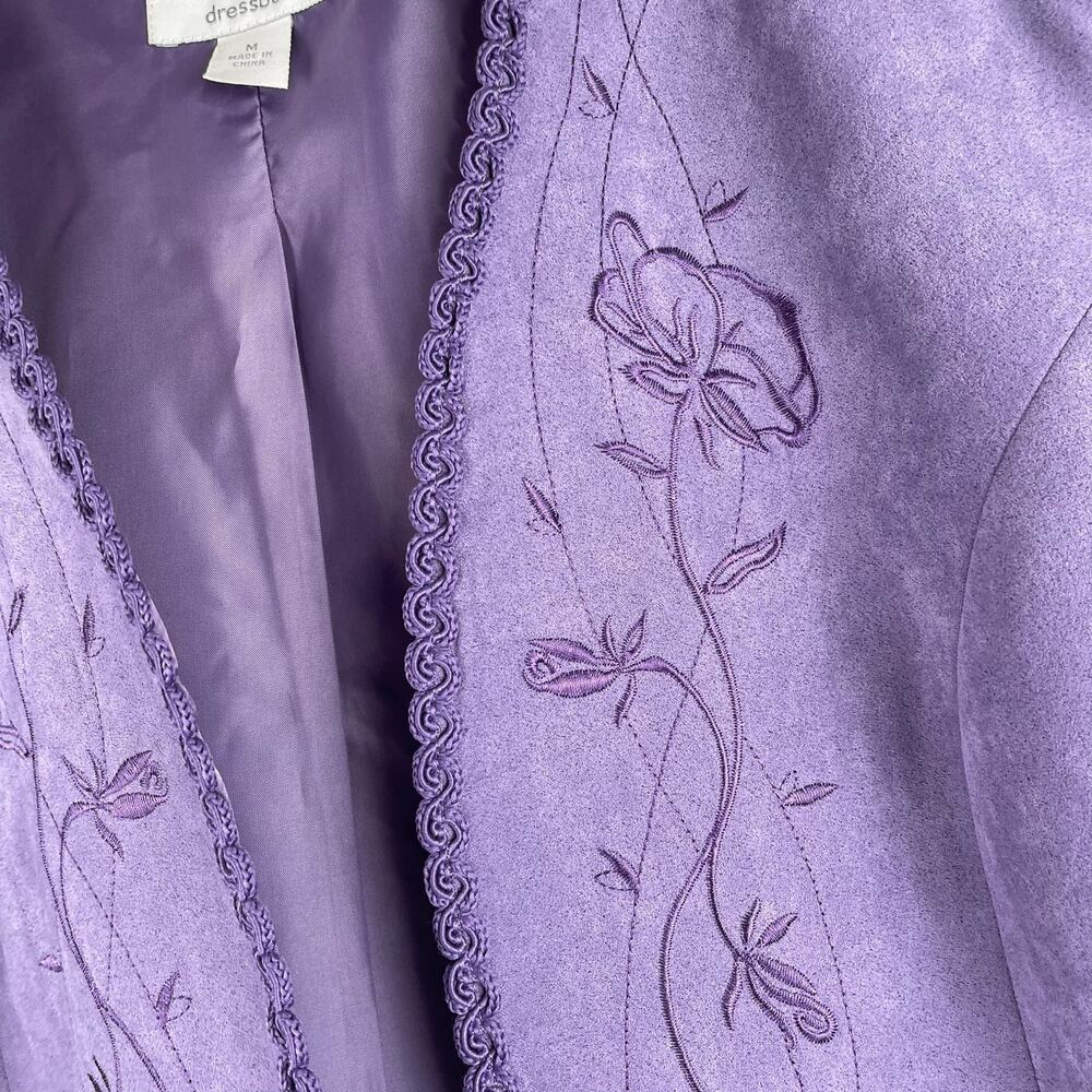 y2k Purple Floral Embroidered Faux Suede Jacket Womens M Feminine Cottagecore - Picture 11 of 16